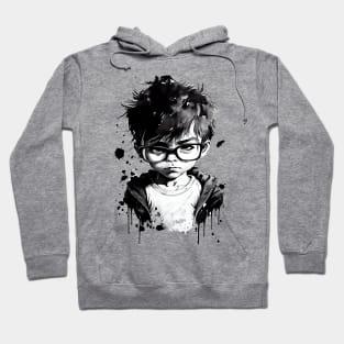 Boy with glasses in school one. Hoodie
